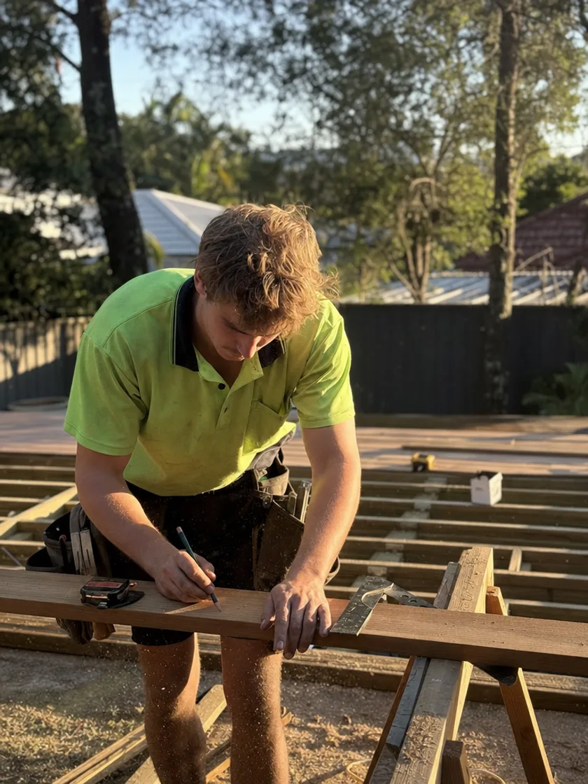 Carpenter marking decking timber